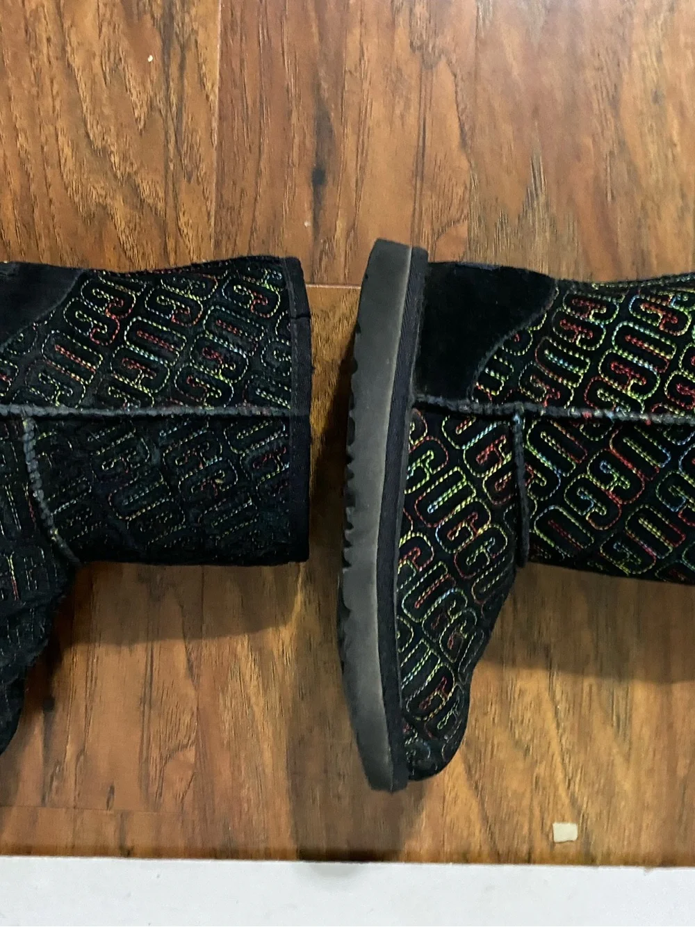 UGG Black Short Boot with Multicolor Logo Stitching